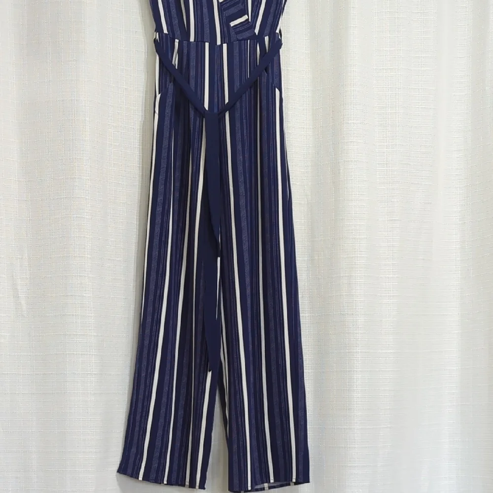 Monteau - Striped Navy Jumpsuit - Size XS - Picture 6 of 16